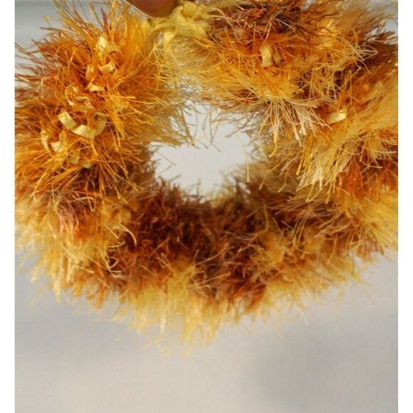 Kupee Lei Burnt Orange Yellow Eyelash Yarn Tie-Ribbon - Picture 3 of 3